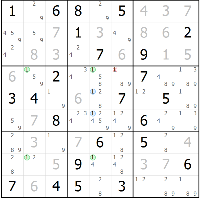 Position des candidats pour la solution de la Gr 58 page 61 du magazine de sudoku Sudoku Suprême n° 039