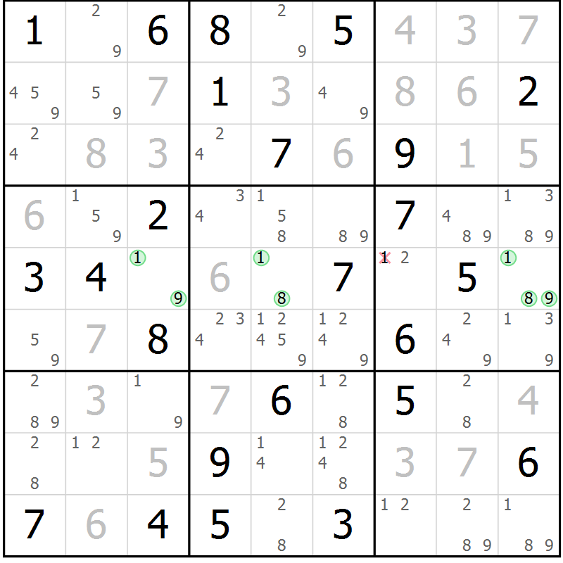 Position des candidats pour la solution de la Gr 58 page 61 du magazine de sudoku Sudoku Suprême n° 039