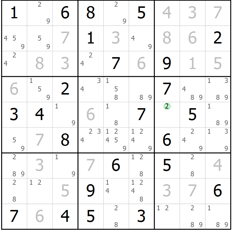 Position des candidats pour la solution de la Gr 58 page 61 du magazine de sudoku Sudoku Suprême n° 039