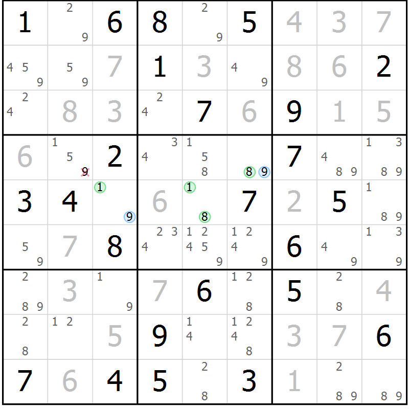 Position des candidats pour la solution de la Gr 58 page 61 du magazine de sudoku Sudoku Suprême n° 039
