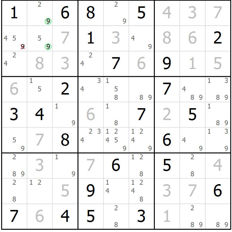 Position des candidats pour la solution de la Gr 58 page 61 du magazine de sudoku Sudoku Suprême n° 039