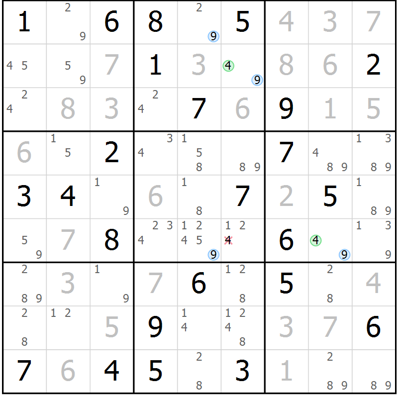 Position des candidats pour la solution de la Gr 58 page 61 du magazine de sudoku Sudoku Suprême n° 039