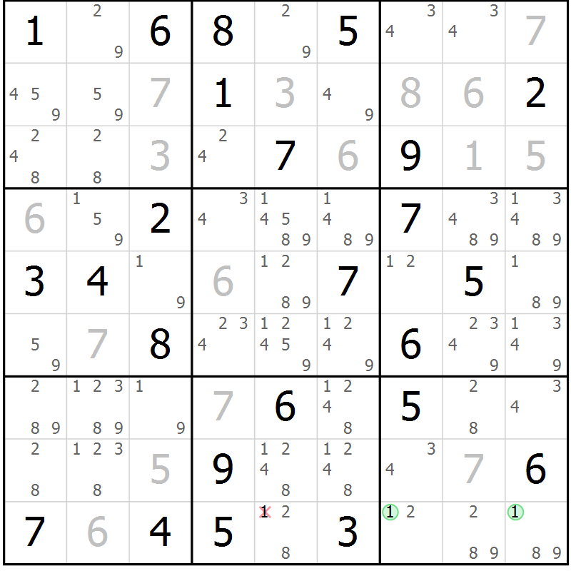 Position des candidats pour la solution de la Gr 58 page 61 du magazine de sudoku Sudoku Suprême n° 039