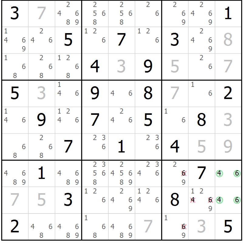 Position des candidats pour la solution de la Gr 59 page 62 du magazine de sudoku Sudoku Suprême n° 039