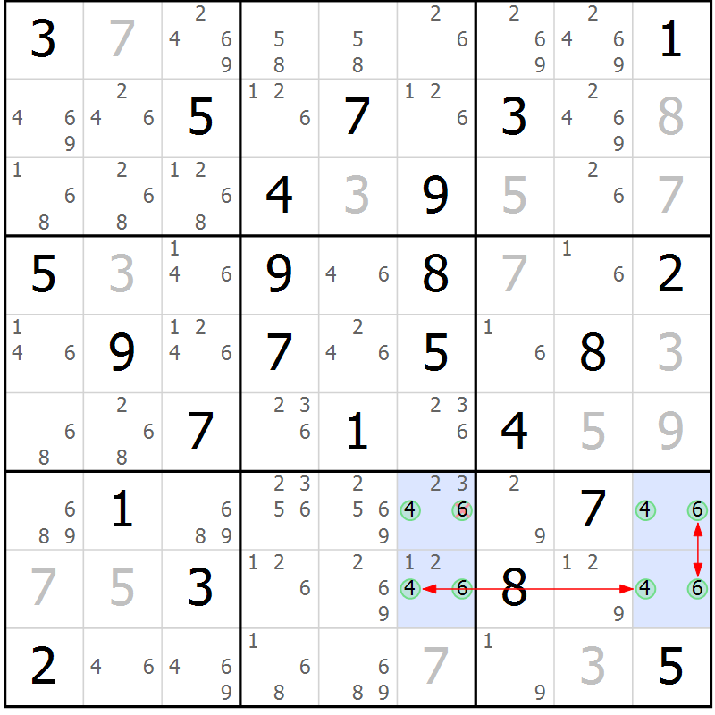 Position des candidats pour la solution de la Gr 59 page 62 du magazine de sudoku Sudoku Suprême n° 039