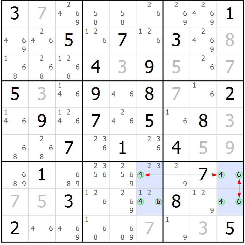 Position des candidats pour la solution de la Gr 59 page 62 du magazine de sudoku Sudoku Suprême n° 039