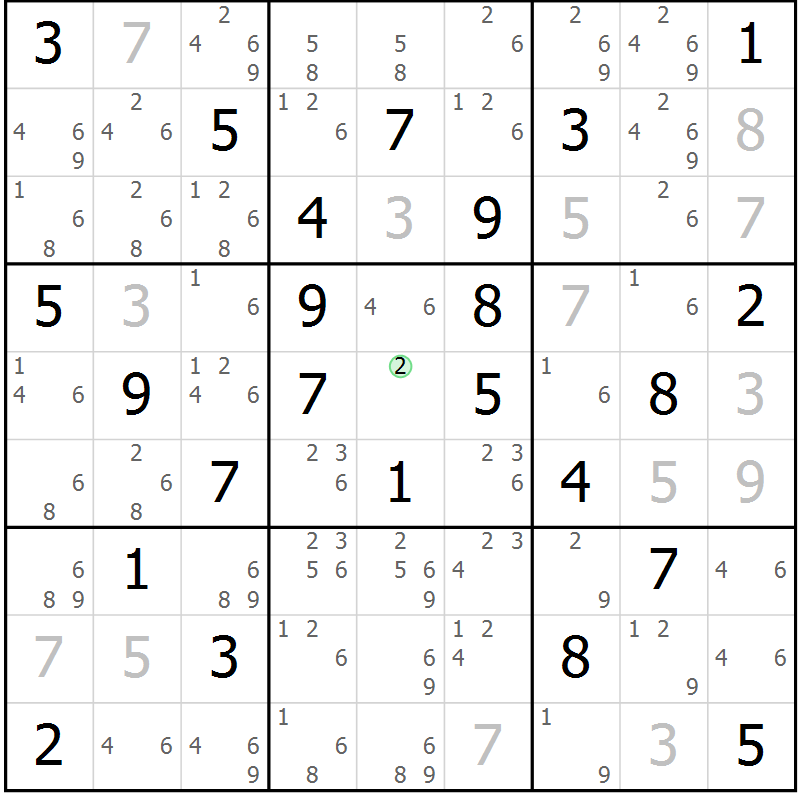 Position des candidats pour la solution de la Gr 59 page 62 du magazine de sudoku Sudoku Suprême n° 039
