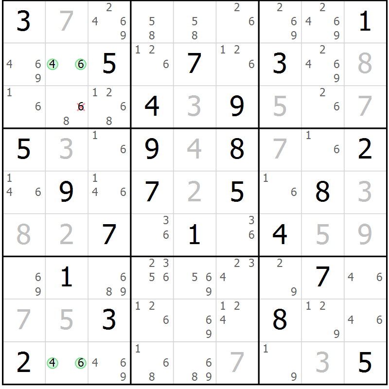 Position des candidats pour la solution de la Gr 59 page 62 du magazine de sudoku Sudoku Suprême n° 039
