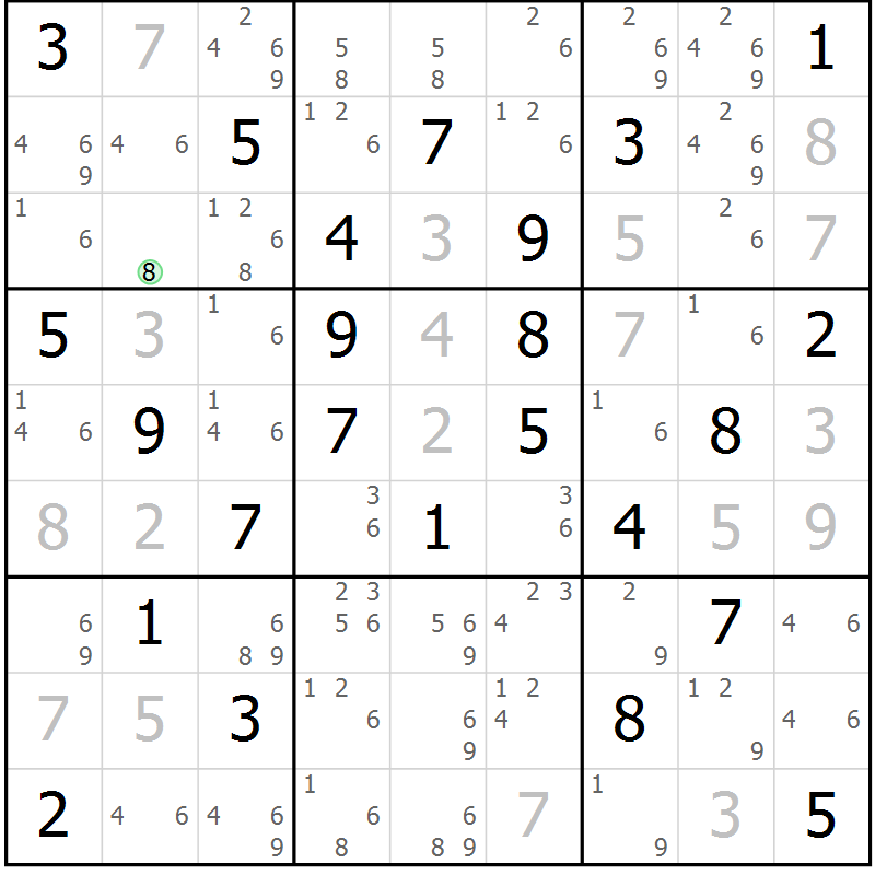 Position des candidats pour la solution de la Gr 59 page 62 du magazine de sudoku Sudoku Suprême n° 039