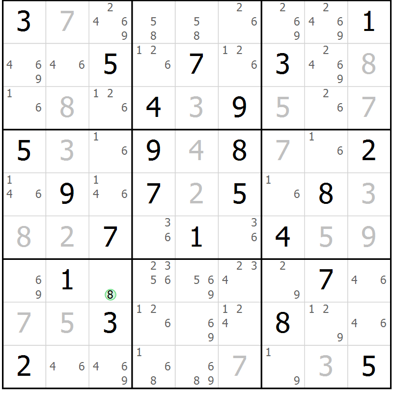 Position des candidats pour la solution de la Gr 59 page 62 du magazine de sudoku Sudoku Suprême n° 039