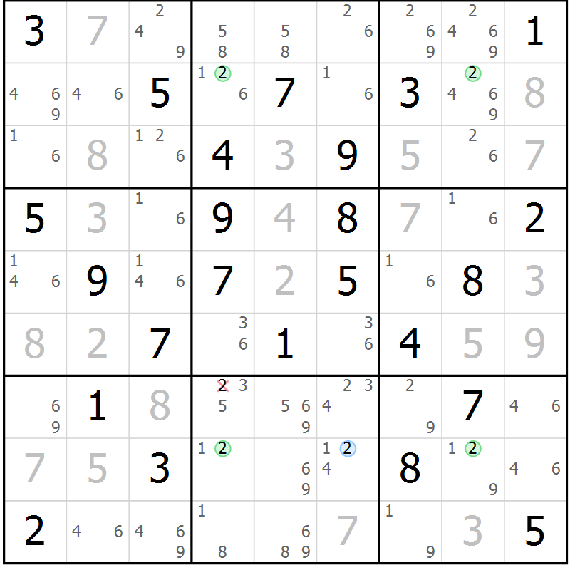 Position des candidats pour la solution de la Gr 59 page 62 du magazine de sudoku Sudoku Suprême n° 039