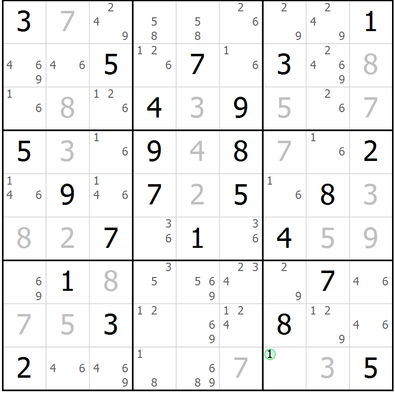 Position des candidats pour la solution de la Gr 59 page 62 du magazine de sudoku Sudoku Suprême n° 039