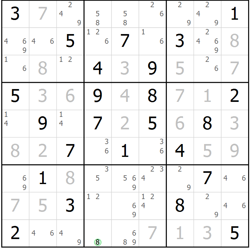 Position des candidats pour la solution de la Gr 59 page 62 du magazine de sudoku Sudoku Suprême n° 039
