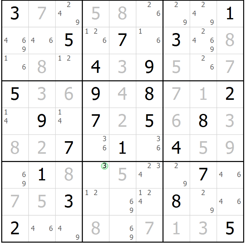 Position des candidats pour la solution de la Gr 59 page 62 du magazine de sudoku Sudoku Suprême n° 039