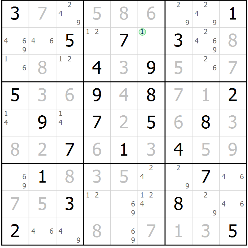 Position des candidats pour la solution de la Gr 59 page 62 du magazine de sudoku Sudoku Suprême n° 039