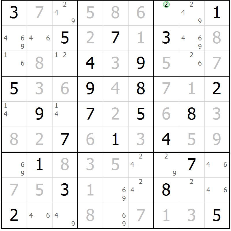 Position des candidats pour la solution de la Gr 59 page 62 du magazine de sudoku Sudoku Suprême n° 039