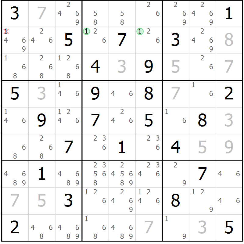Position des candidats pour la solution de la Gr 59 page 62 du magazine de sudoku Sudoku Suprême n° 039