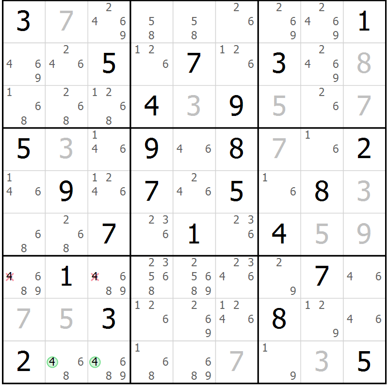 Position des candidats pour la solution de la Gr 59 page 62 du magazine de sudoku Sudoku Suprême n° 039