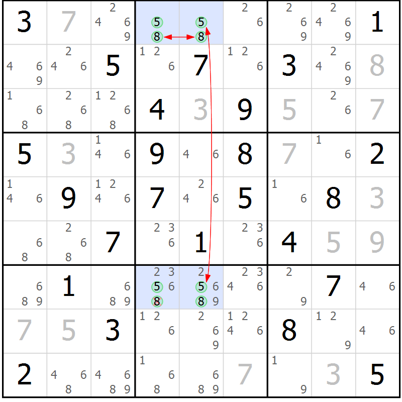 Position des candidats pour la solution de la Gr 59 page 62 du magazine de sudoku Sudoku Suprême n° 039
