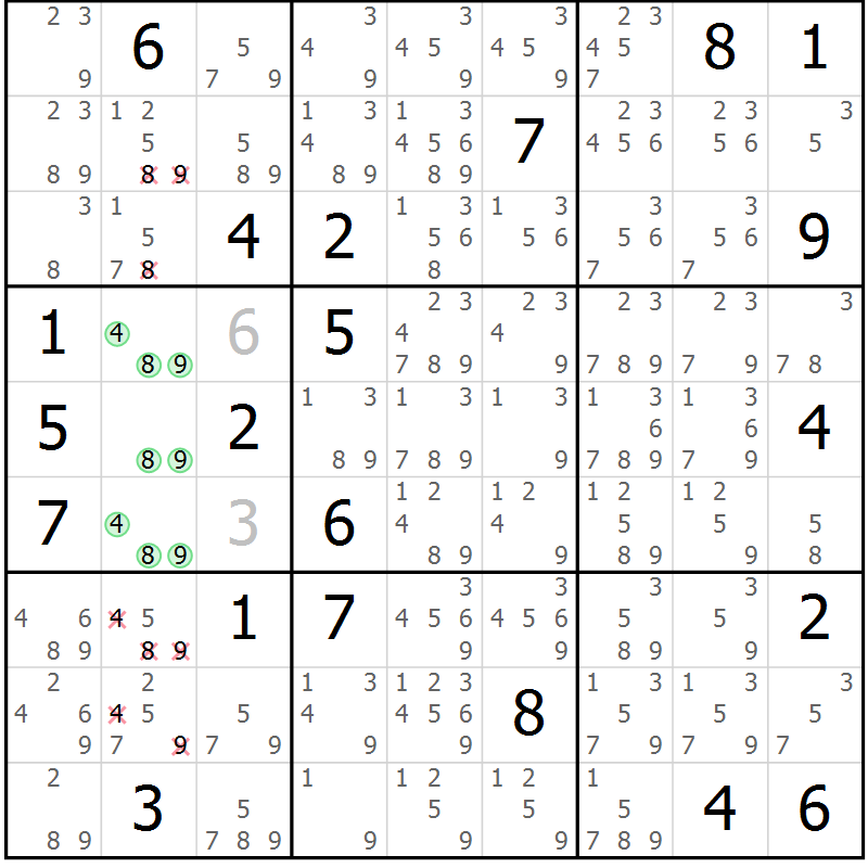 Position des candidats pour la solution de la Gr 6 page 9 du magazine de sudoku Sudoku Suprême n° 039