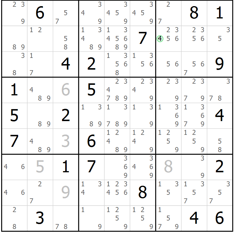 Position des candidats pour la solution de la Gr 6 page 9 du magazine de sudoku Sudoku Suprême n° 039