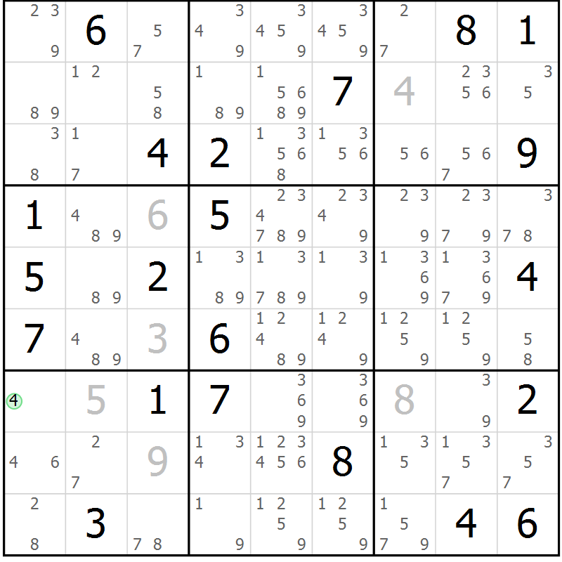 Position des candidats pour la solution de la Gr 6 page 9 du magazine de sudoku Sudoku Suprême n° 039