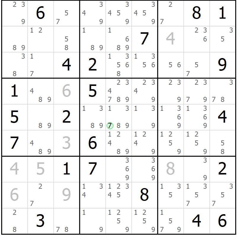 Position des candidats pour la solution de la Gr 6 page 9 du magazine de sudoku Sudoku Suprême n° 039
