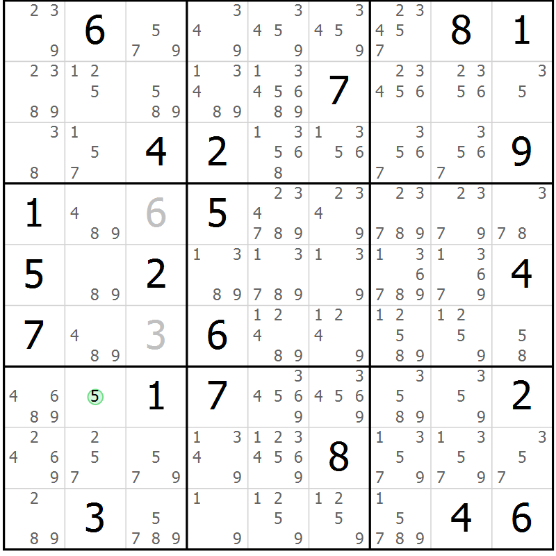 Position des candidats pour la solution de la Gr 6 page 9 du magazine de sudoku Sudoku Suprême n° 039