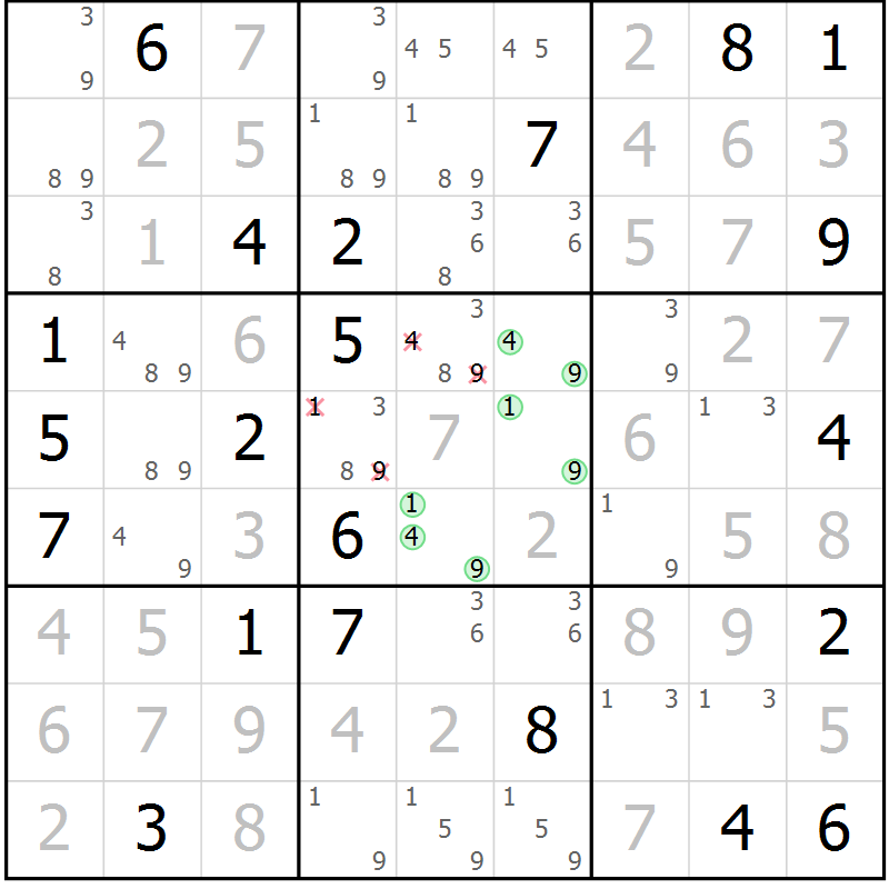 Position des candidats pour la solution de la Gr 6 page 9 du magazine de sudoku Sudoku Suprême n° 039