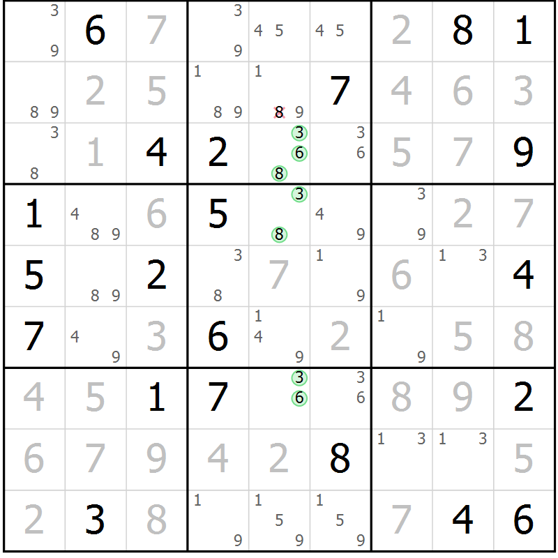 Position des candidats pour la solution de la Gr 6 page 9 du magazine de sudoku Sudoku Suprême n° 039