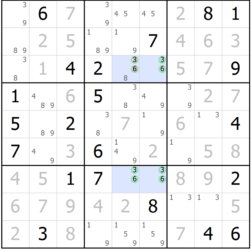 Position des candidats pour la solution de la Gr 6 page 9 du magazine de sudoku Sudoku Suprême n° 039