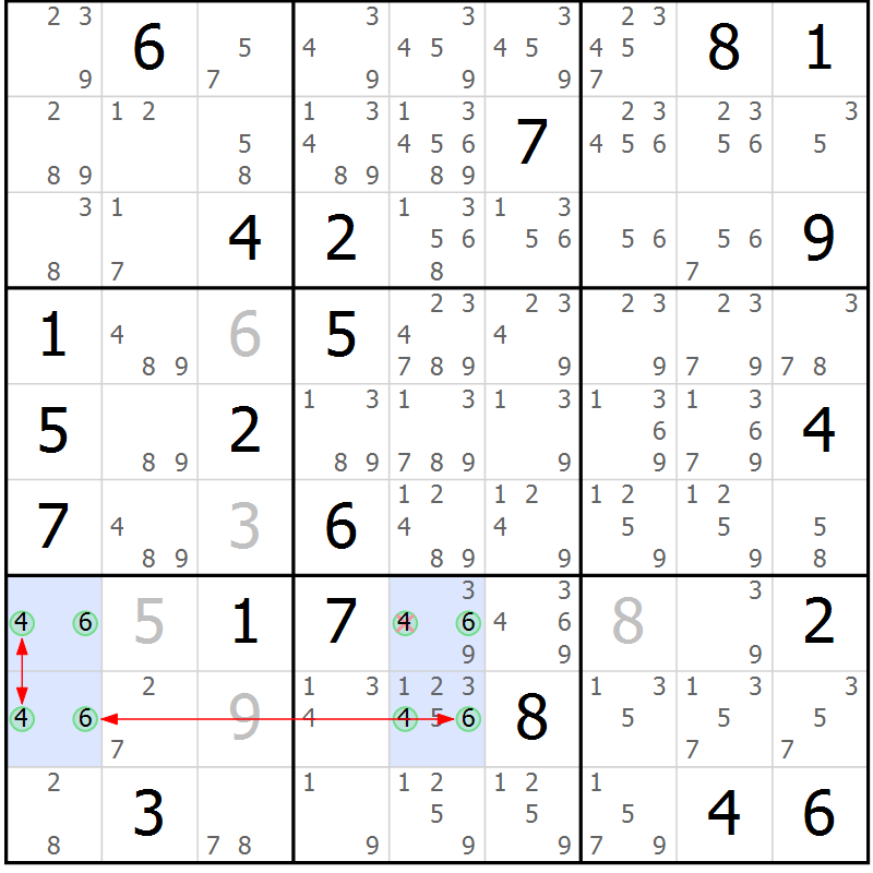 Position des candidats pour la solution de la Gr 6 page 9 du magazine de sudoku Sudoku Suprême n° 039