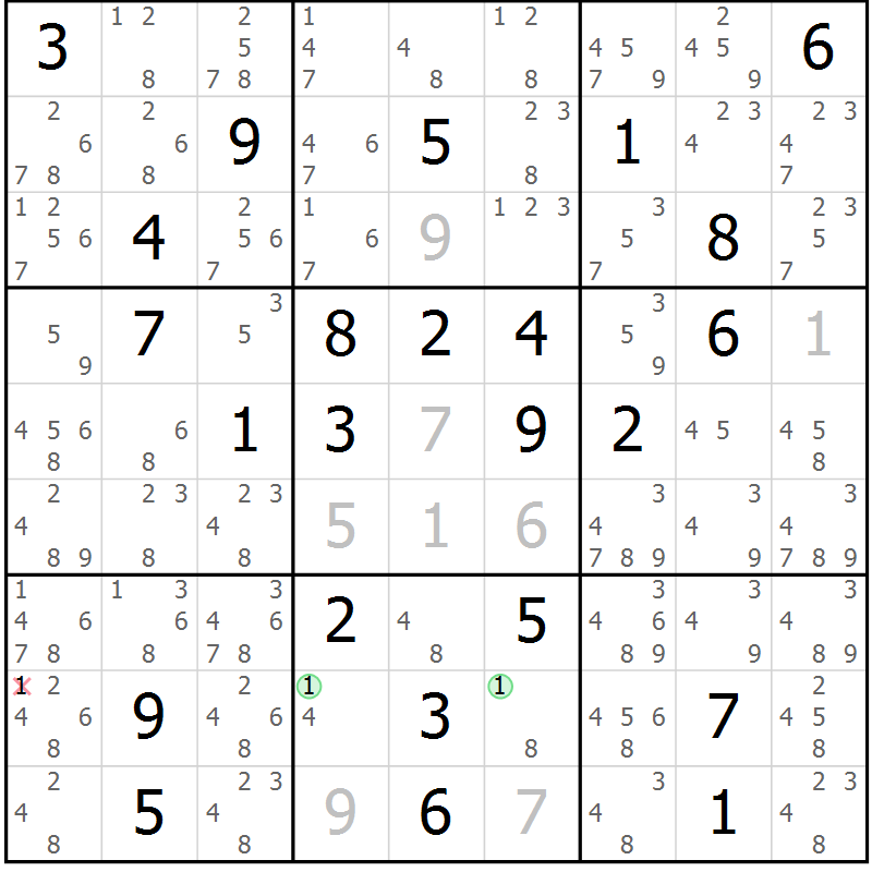 Position des candidats pour la solution de la Gr 60 page 63 du magazine de sudoku Sudoku Suprême n° 039