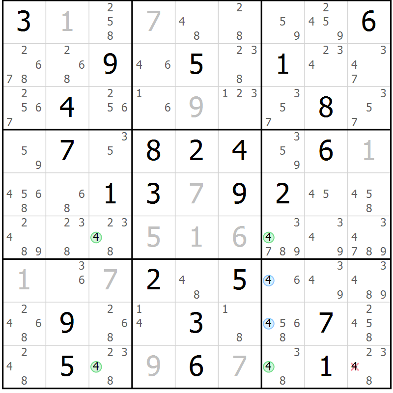 Position des candidats pour la solution de la Gr 60 page 63 du magazine de sudoku Sudoku Suprême n° 039