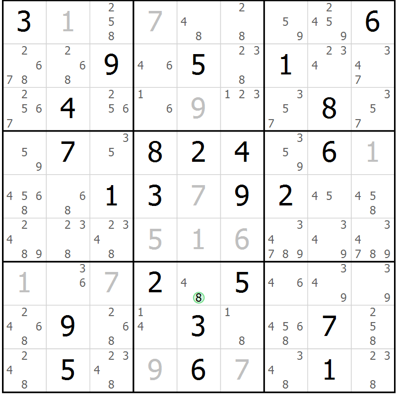 Position des candidats pour la solution de la Gr 60 page 63 du magazine de sudoku Sudoku Suprême n° 039