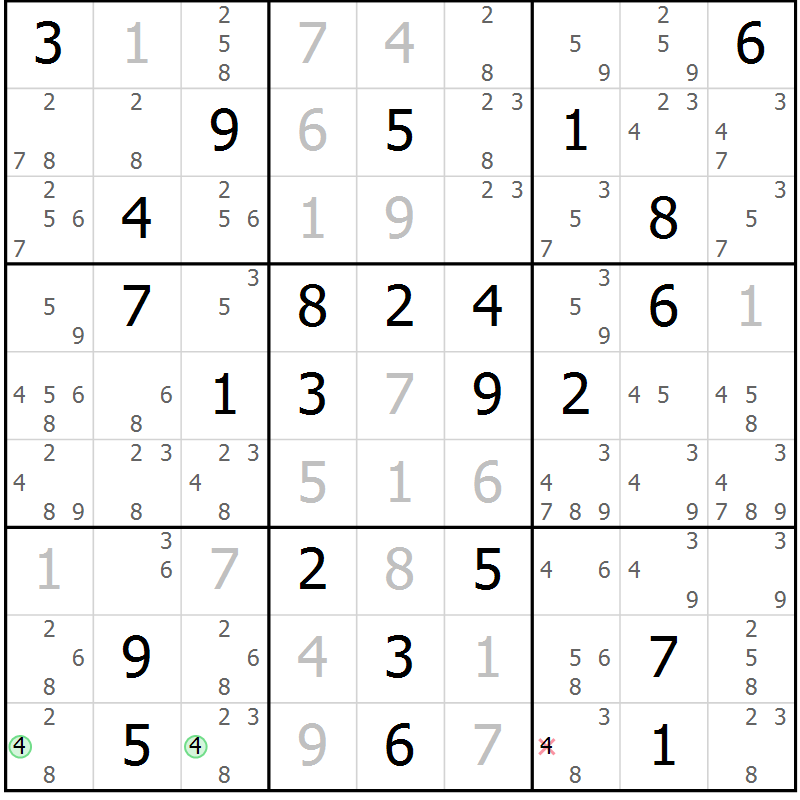 Position des candidats pour la solution de la Gr 60 page 63 du magazine de sudoku Sudoku Suprême n° 039