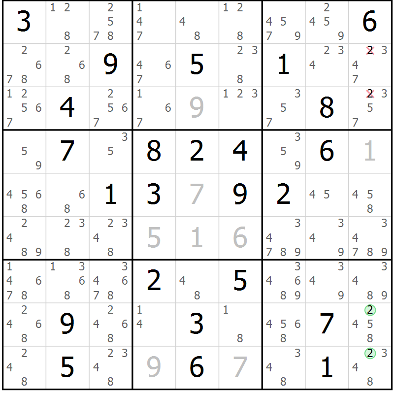 Position des candidats pour la solution de la Gr 60 page 63 du magazine de sudoku Sudoku Suprême n° 039