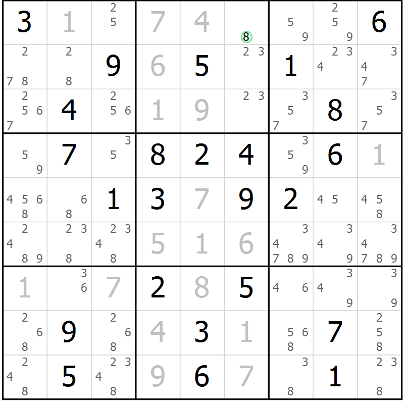 Position des candidats pour la solution de la Gr 60 page 63 du magazine de sudoku Sudoku Suprême n° 039