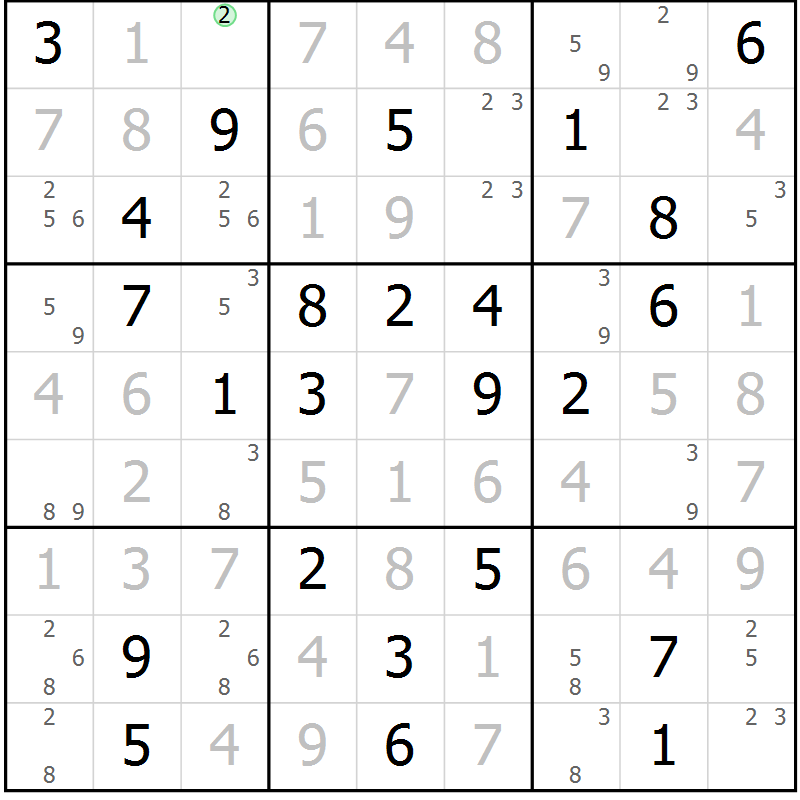 Position des candidats pour la solution de la Gr 60 page 63 du magazine de sudoku Sudoku Suprême n° 039