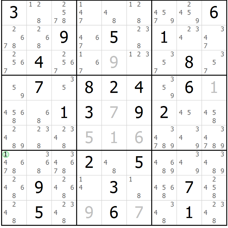 Position des candidats pour la solution de la Gr 60 page 63 du magazine de sudoku Sudoku Suprême n° 039