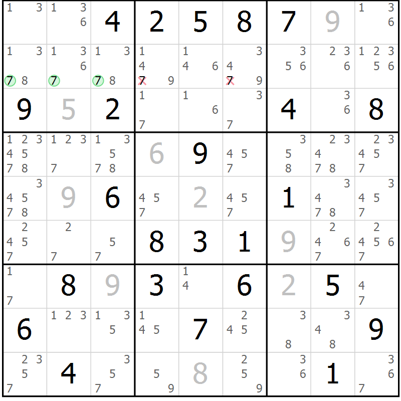 Position des candidats pour la solution de la Gr 61 page 64 du magazine de sudoku Sudoku Suprême n° 039