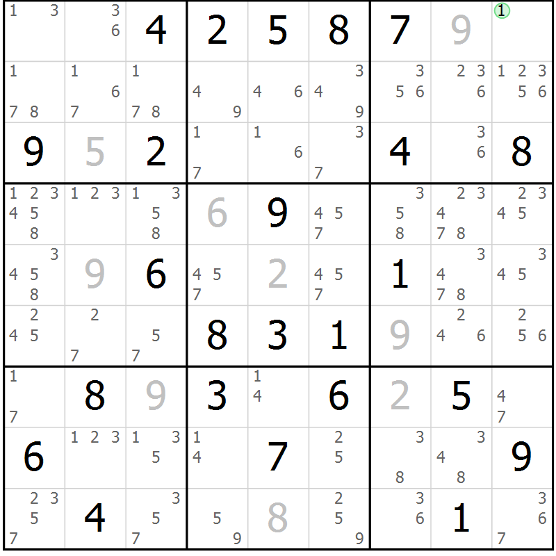 Position des candidats pour la solution de la Gr 61 page 64 du magazine de sudoku Sudoku Suprême n° 039
