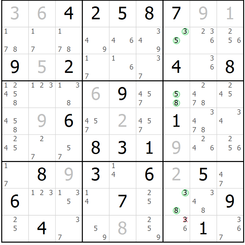 Position des candidats pour la solution de la Gr 61 page 64 du magazine de sudoku Sudoku Suprême n° 039