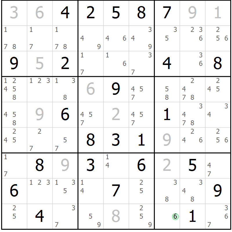 Position des candidats pour la solution de la Gr 61 page 64 du magazine de sudoku Sudoku Suprême n° 039