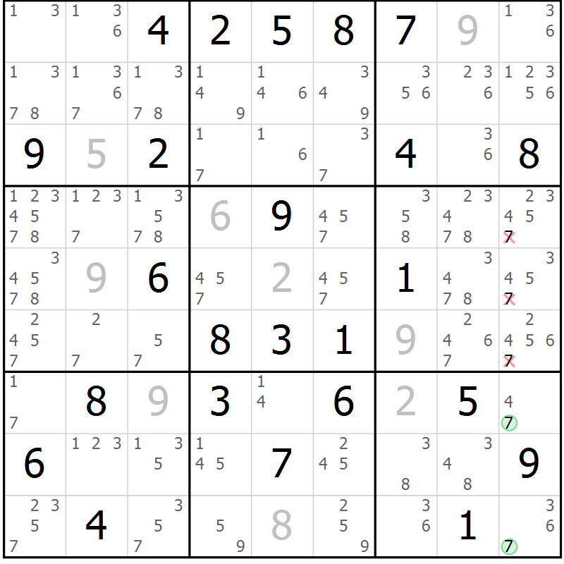 Position des candidats pour la solution de la Gr 61 page 64 du magazine de sudoku Sudoku Suprême n° 039
