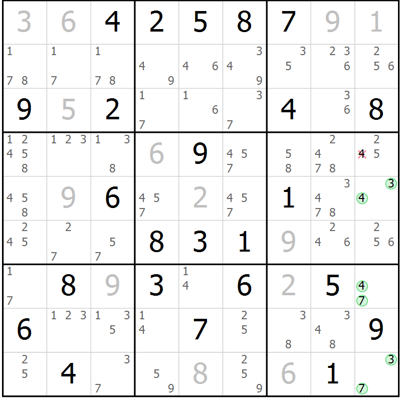 Position des candidats pour la solution de la Gr 61 page 64 du magazine de sudoku Sudoku Suprême n° 039