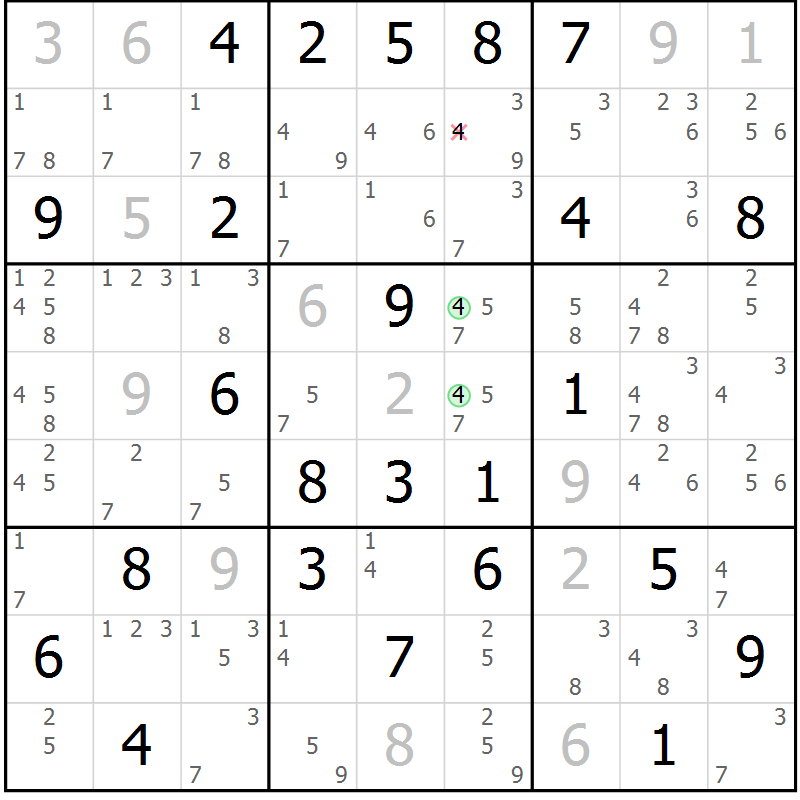 Position des candidats pour la solution de la Gr 61 page 64 du magazine de sudoku Sudoku Suprême n° 039