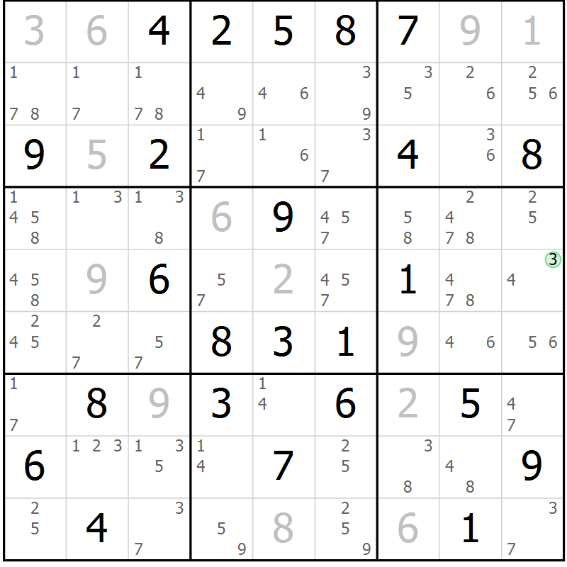 Position des candidats pour la solution de la Gr 61 page 64 du magazine de sudoku Sudoku Suprême n° 039