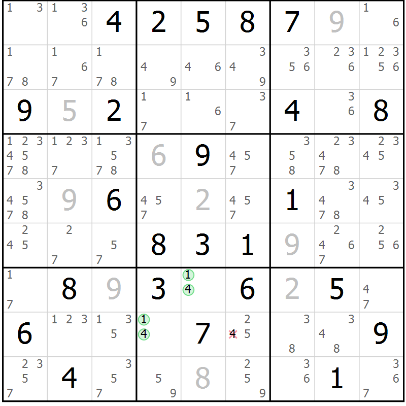Position des candidats pour la solution de la Gr 61 page 64 du magazine de sudoku Sudoku Suprême n° 039