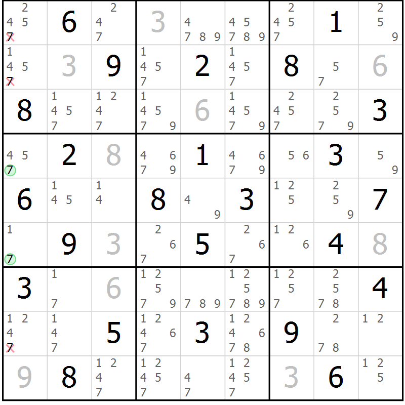 Position des candidats pour la solution de la Gr 62 page 65 du magazine de sudoku Sudoku Suprême n° 039